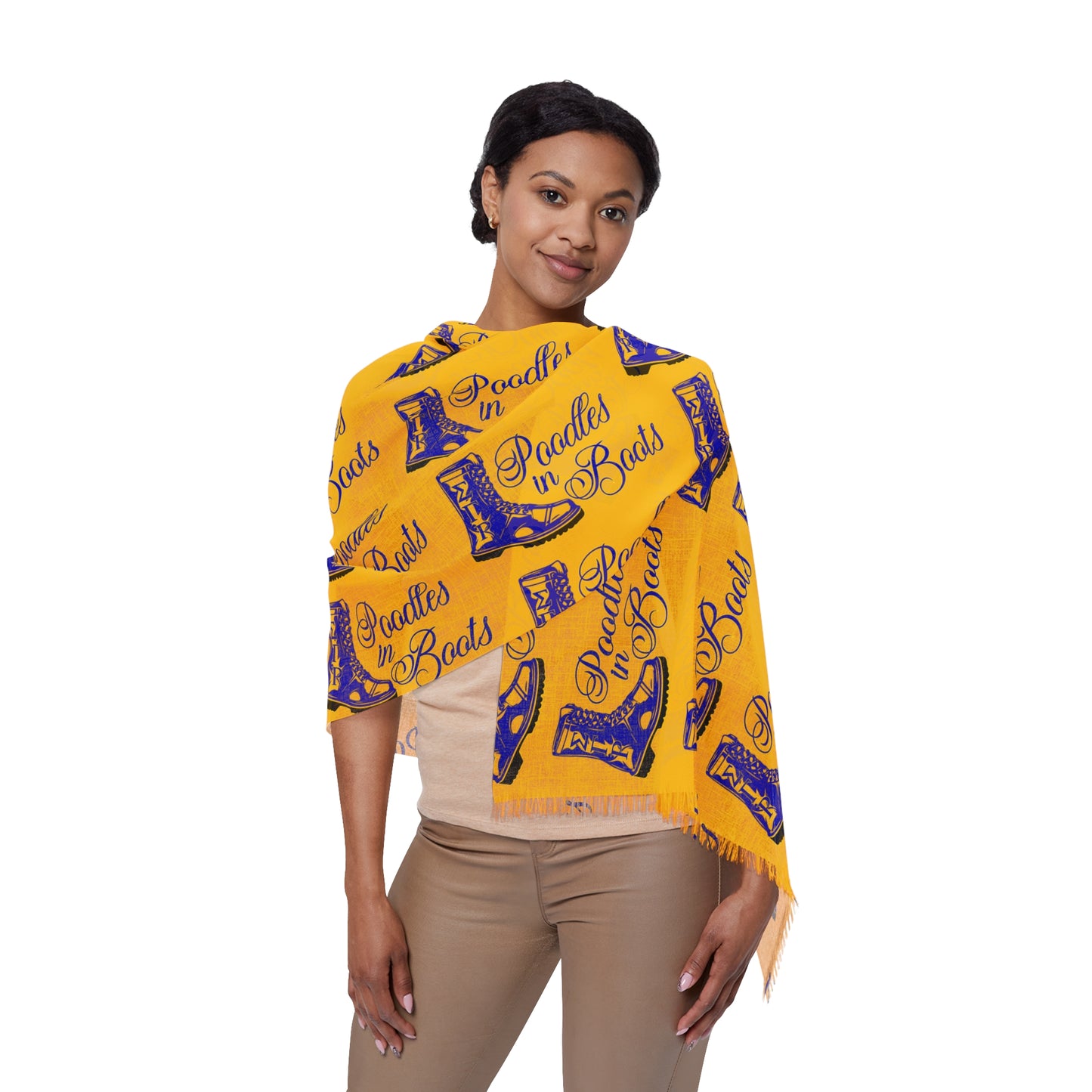 Cheerful Light Scarf with Fun Poodle in Boots Design – Perfect for Spring Outings & Everyday Wear