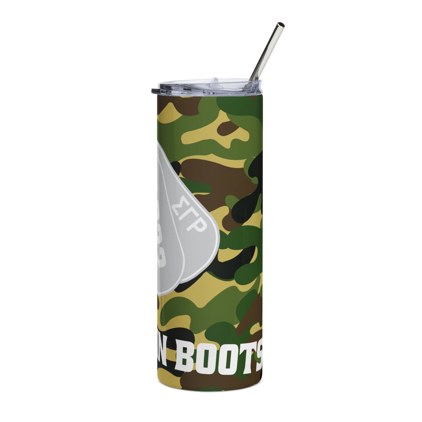 20oz Camo Dog Tag Tumbler — Personalized Military-Inspired Stainless Steel Travel Cup