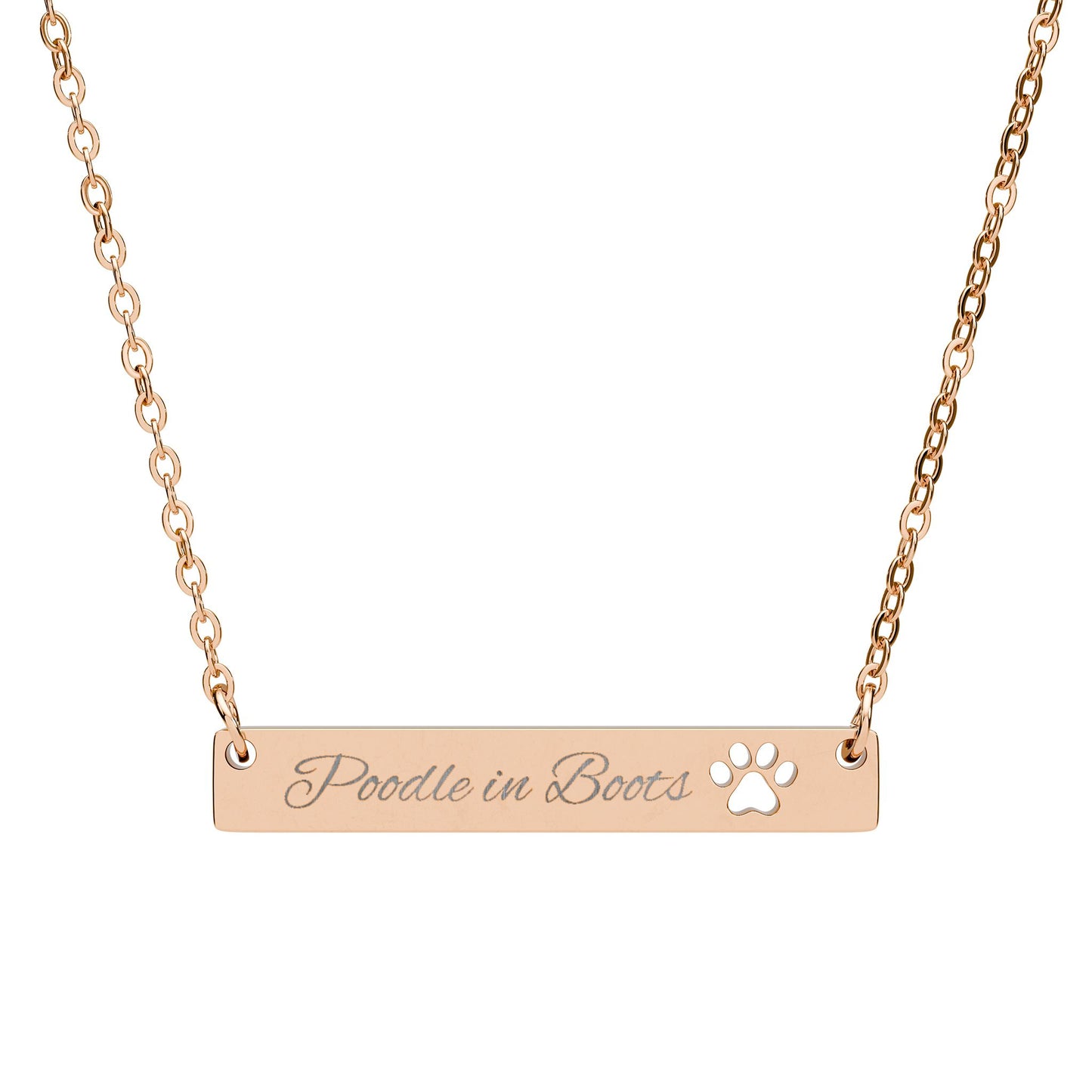 Poodle in Boots Engraved Paw Cutout Bar Necklace