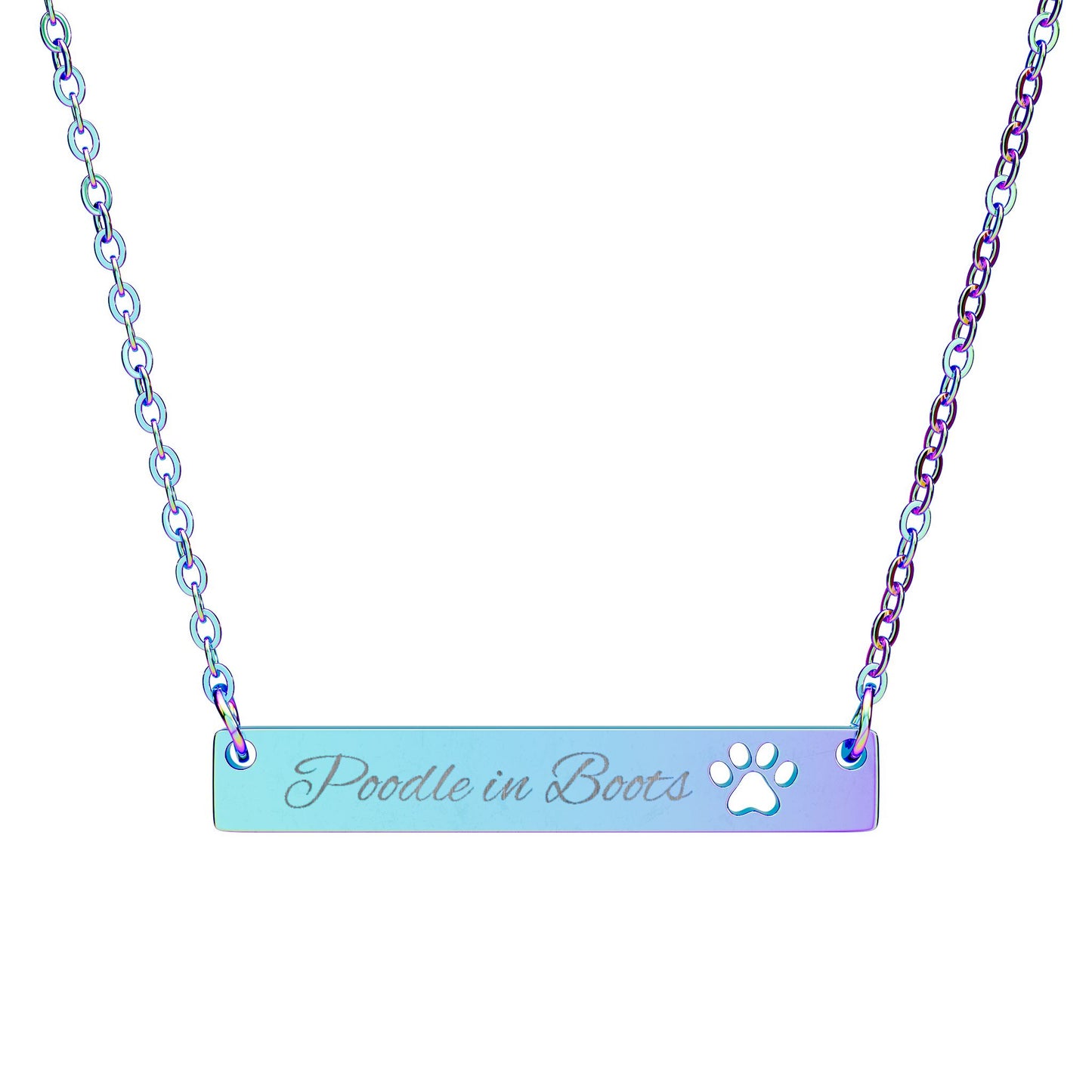 Poodle in Boots Engraved Paw Cutout Bar Necklace