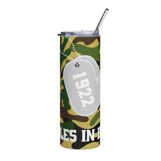 20oz Camo Dog Tag Tumbler — Personalized Military-Inspired Stainless Steel Travel Cup